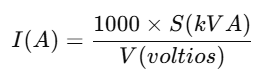 Formulas para convertir de kVA a A Monofasico