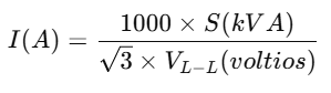 Formulas para convertir de kVA a A Trifasico en Linea